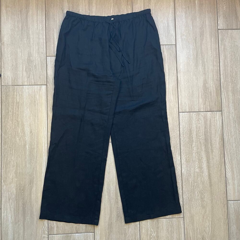 Jones New York Linen Pants Womens XL Navy Blue Wide Leg Drawstring Beach